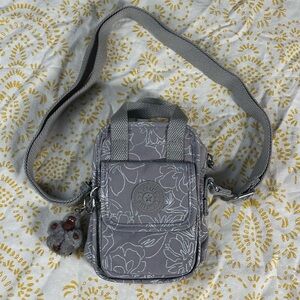 KIPLING dalya grey white floral essentials mini crossbody bag.